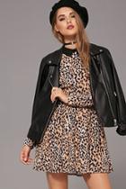 Forever21 Women's  Collared Leopard Print Dress