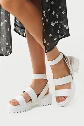Forever21 Faux Leather Textured Flatform Sandals