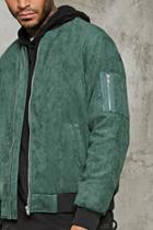 21 Men Men's  Green Faux Suede Bomber Jacket