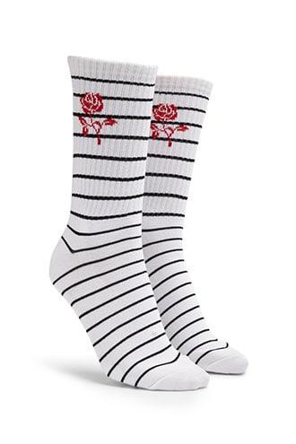 Forever21 Men Striped Rose Graphic Crew Socks