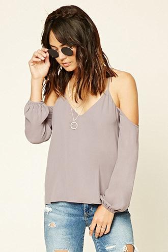Love21 Women's  Grey Contemporary Open-shoulder Top