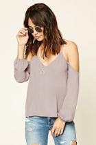 Love21 Women's  Grey Contemporary Open-shoulder Top