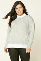 Forever21 Plus Women's  Heather Grey & White Plus Size Marled Knit Top