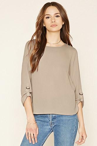 Forever21 Women's  Tan D-ring Sleeve Top