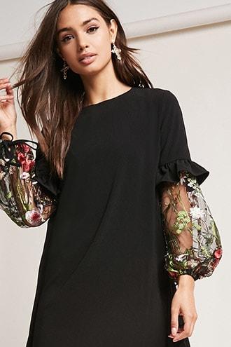 Forever21 Floral Lantern-sleeve Dress