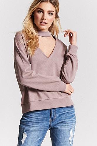 Forever21 Oversized V-cutout Mock Neck Pullover