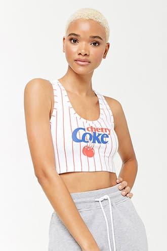 Forever21 Cherry Coke Stripe Crop Top