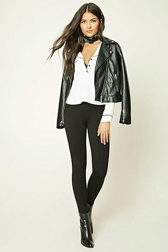 Love21 Women's Black Elastic Paneled Leggings