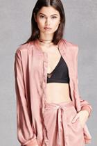 Forever21 Women's  Pink Satin Bomber Jacket