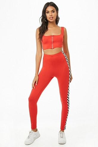 Forever21 Checkered-trim Crop Top & Leggings Set