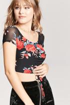 Forever21 Ruched Floral Mesh Crop Top