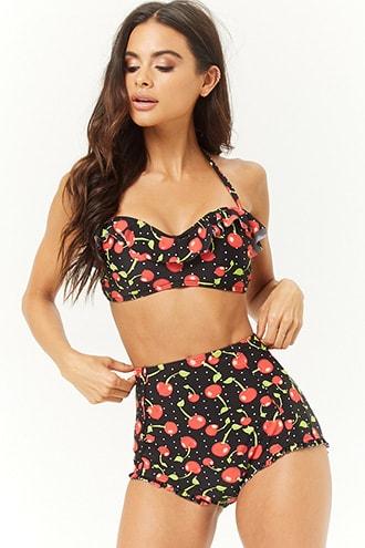 Forever21 Unique Vintage Ruffled Cherry Print Bikini Bottom