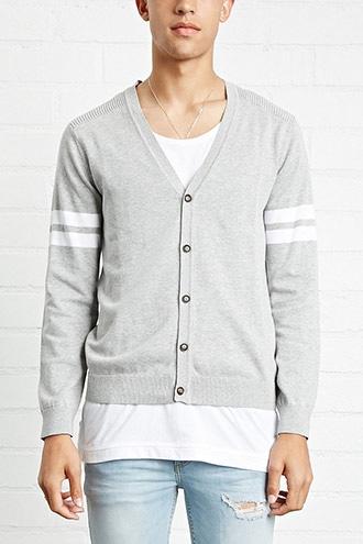 21 Men Men's  Ribbed-yoke Cardigan