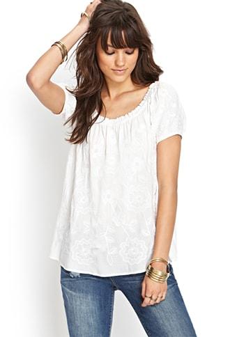 Forever21 Embroidered Floral Off-the-shoulder Top