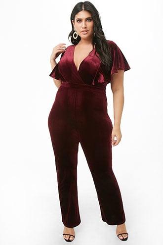 Forever21 Plus Size Velvet Surplice Jumpsuit