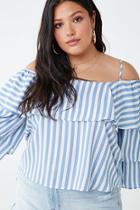 Forever21 Plus Size Striped Open-shoulder Flounce Top