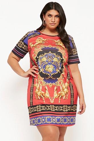 Forever21 Plus Size Pink Clove Baroque T-shirt Dress
