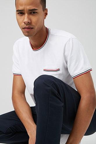 Forever21 Striped-trim Textured Pocket Tee
