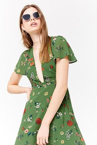 Forever21 Sheer Floral Print Wrap Dress