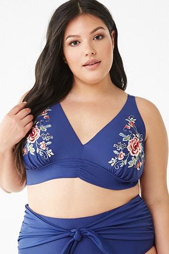 Forever21 Plus Size Floral Embroidered Bikini Top