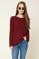 Forever21 Women's  Burgundy Ribbed Knit Sweater