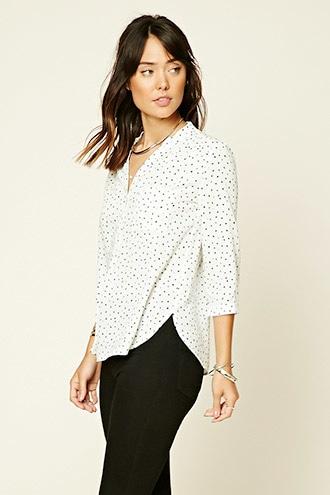 Forever21 Women's  Cream & Black Diamond-patterned Shirt