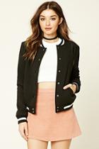 Forever21 Women's  Faux Leather Trim Bomber Jacket