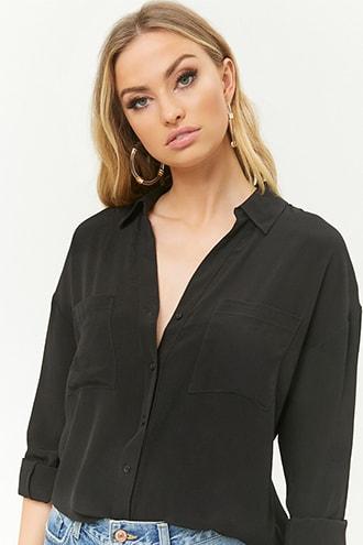 Forever21 Textured Curved-hem Shirt