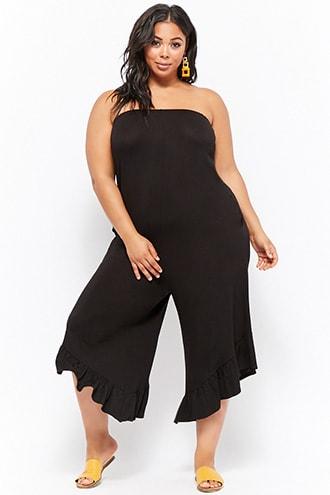 Forever21 Plus Size Strapless Ruffle Hem Jumpsuit