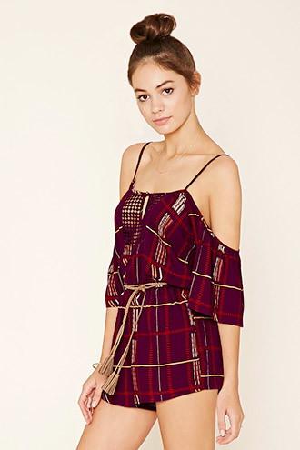 Forever21 Women's  Open-shoulder Abstract Romper