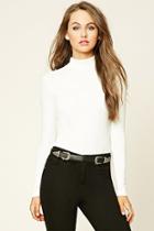 Forever21 Women's  Ivory Ribbed Knit Turtleneck Top
