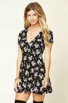 Forever21 Women's  Black & Pink Floral Print Mini Dress
