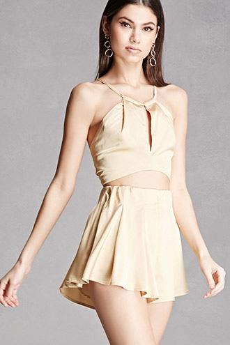 Forever21 Satin Crop Top And Shorts Set