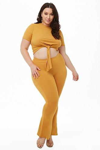 Forever21 Plus Size Knotted Tee & Flared Pants Set