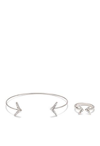 Forever21 Rhinestone Cuff And Ring Set (silver/clear)