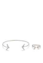 Forever21 Rhinestone Cuff And Ring Set (silver/clear)