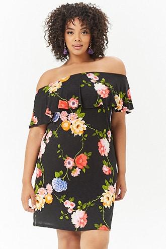 Forever21 Plus Size Floral Off-the-shoulder Mini Dress