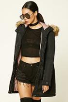 Forever21 Women's  Black & Mauve Faux Fur Hooded Parka