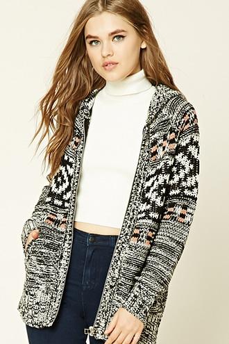 Forever21 Women's  Hooded Tribal Pattern Sweater