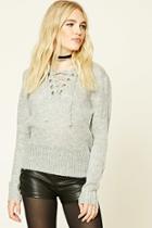 Forever21 Women's  Marled Knit Lace-up Sweater