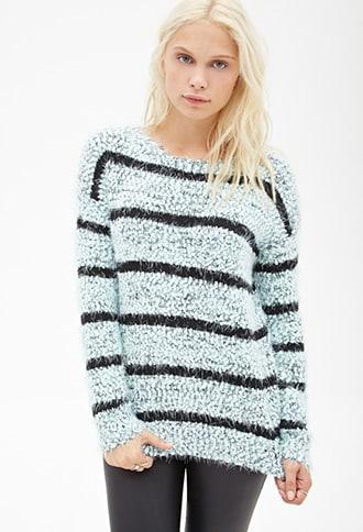 Forever21 Striped Fuzzy Knit Sweater