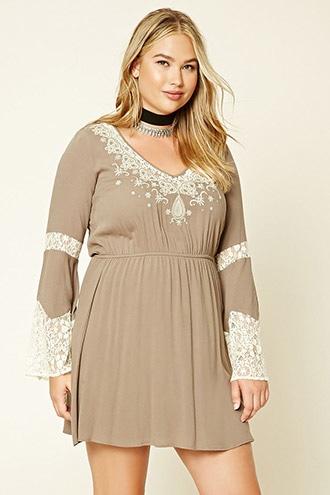 Forever21 Plus Women's  Olive Plus Size Lace Mini Dress