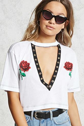 Forever21 Plunging Grommet Rose Tee