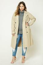 Forever21 Plus Women's  Taupe Plus Size Longline Trench Coat
