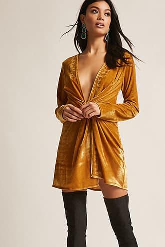 Forever21 Plunging Velvet Twist-hem Dress