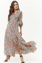 Forever21 Striped Floral Maxi Shirt Dress