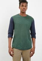 21 Men Men's  Colorblocked Slub Knit Tee (hunter Green/navy)