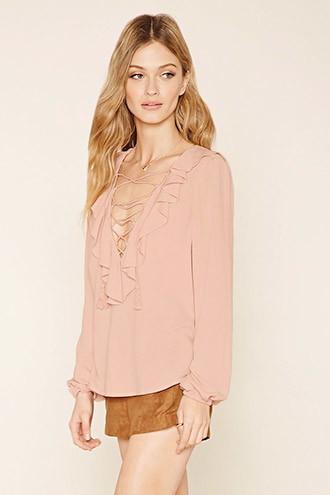 Love21 Women's  Contemporary Lace-up Blouse