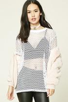 Forever21 Women's  White Open-knit Boxy Tee