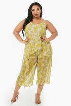 Forever21 Sheer Chiffon Floral Ruffle-trim Culotte Jumpsuit